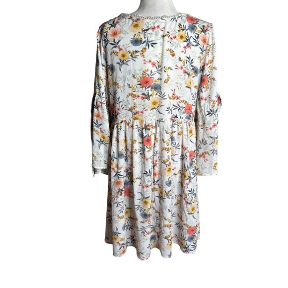 Umgee Floral Boho Long Sleeve V Neck Babydoll Dress Sz Large Cold Shoulder - Picture 5 of 8